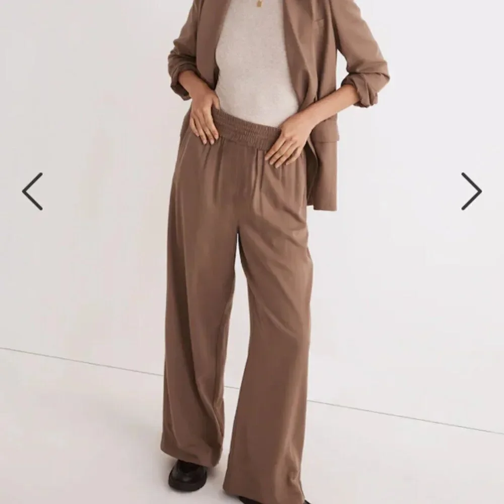 Madewell Size XS Drapeweave Carly Wide Leg Pull On Pants Castle Rock Light Brown